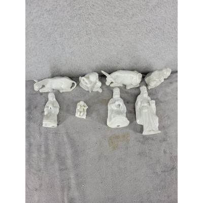 White Porcelain Nativity Set 8 Piece Figures Religious Christmas Nativity Scene