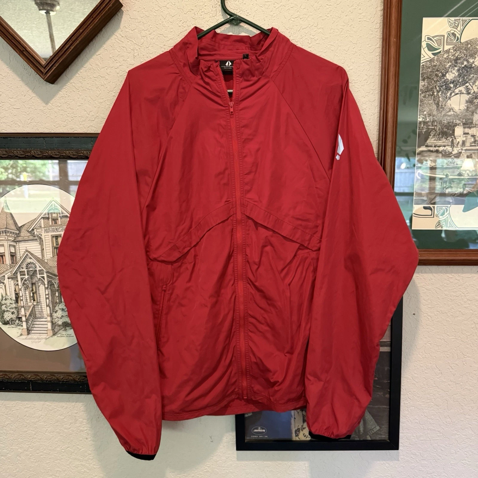 Bearded Goat Mens Designer Jacket Red Pockets Full Zip Windbreaker Size Large image 1