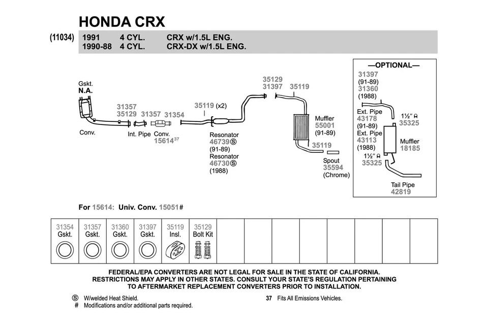 For Honda Civic 1988-2005 Walker 31354 Steel Donut Exhaust Pipe Flange Gasket Foto 3 de 4