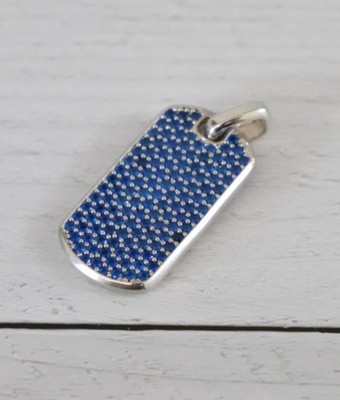 David Yurman Chevron 35.1mm Sterling Silver Dog Tag with Blue Sapphires