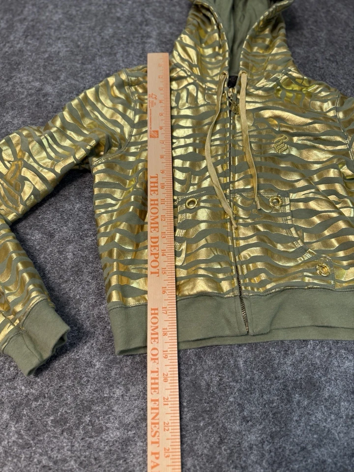 Rocawear Women’s Gold / Green Zebra Print Crop Jacket Zip Up Y2K 2000s Hooded - Image 2 of 4