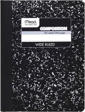 Wide Ruled Composition Notebook, 100 Sheets, 7.5x9.75 Inches, Black