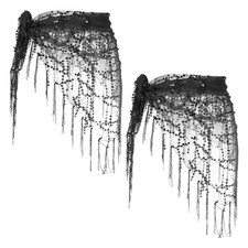 Belly Dance Hip Scarf Sequin Triangle Wrap Skirts Black, Pack of 2 