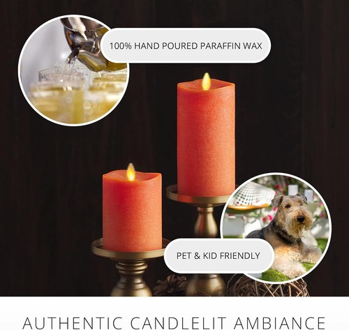 Elegant Burnt Orange Flameless Pillar Candle - 3x6.5" with Timer & Moving Flame - Picture 7 of 10