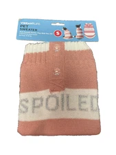 Vibrant Life Pet Sweater "Spoiled" Pink White Striped Small Dog Cat Buttons NIP