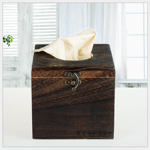 Antique Wooden Tissue Box Cover Retro Napkin Paper Towel Holder Case Home Decor