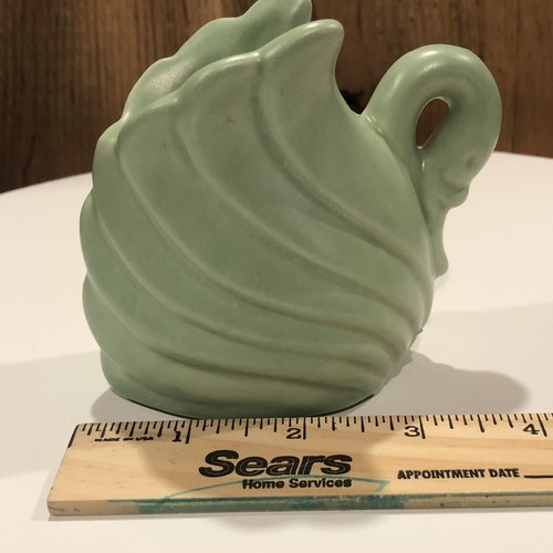 Vintage Schwan Keramik Übertopf Vase grün 3,5x4" MCM unbeschriftet Art Deco elegant - Bild 8 von 8