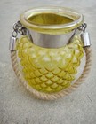 6" H Yellow Glass Jar In Pine Apple Design With Hanging Jute Rope