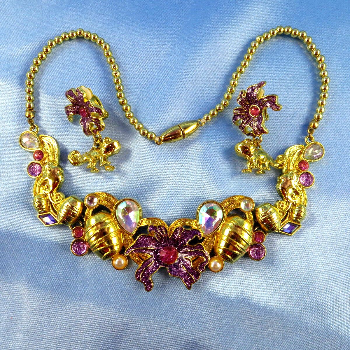 DISNEY Princess Aurora Kids Jewelry Set Gold Tone Necklace w