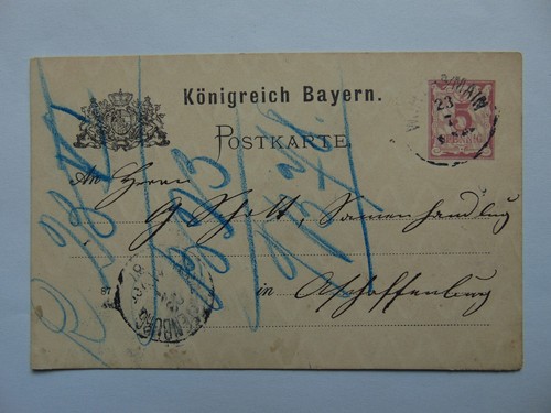 Vecchio Regno di Baviera 5 Pf Intero postale - Cartolina (.) 1887, Mi P 30/02 con
