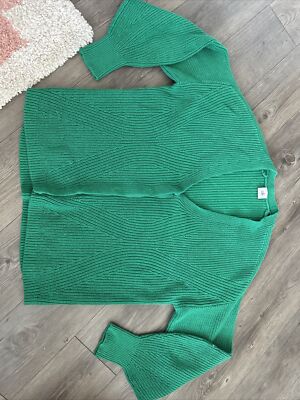 Cabi Emerald Green Button Down V Neck Knit Sweater Sz L