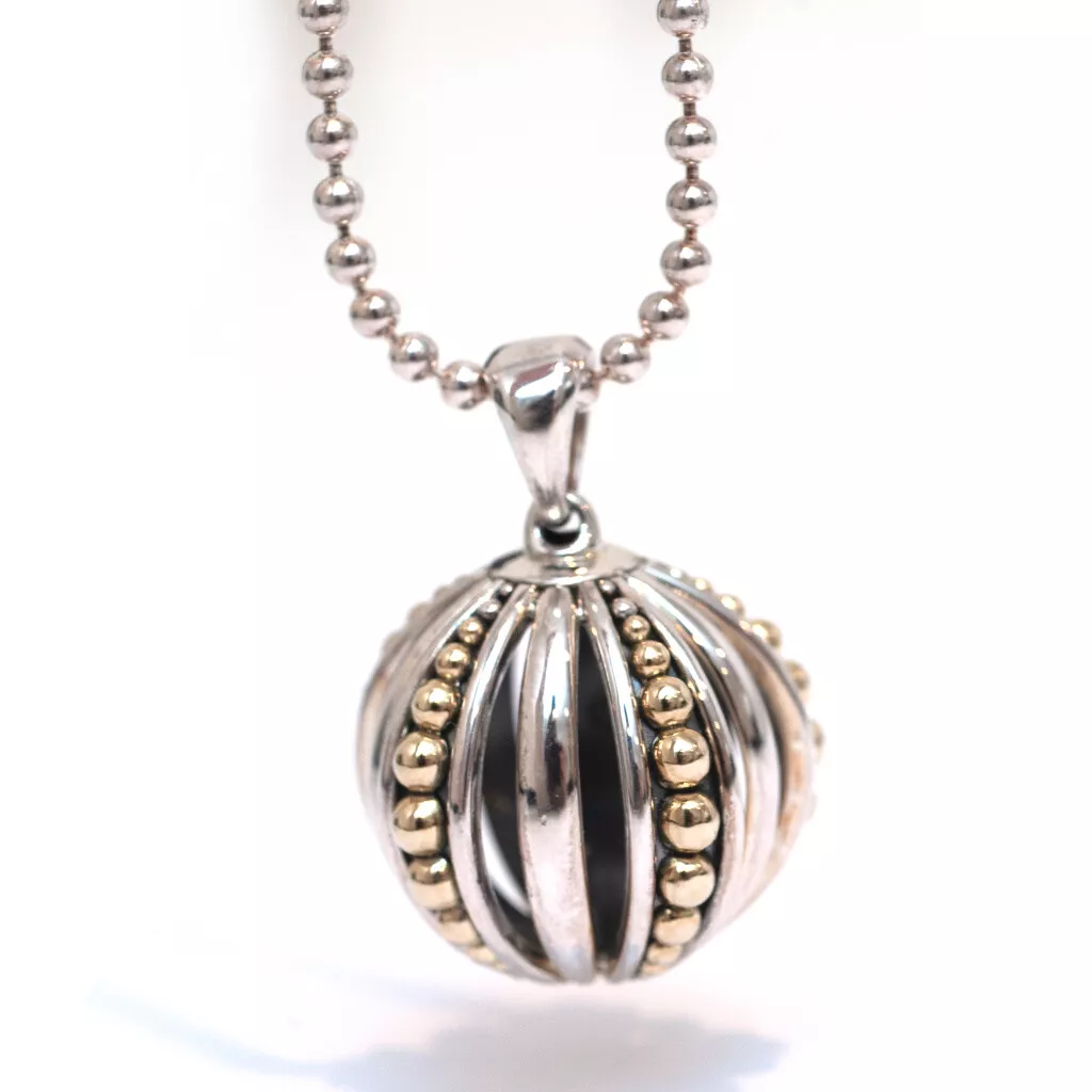 New LAGOS 18K Caviar Talisman Beaded Open Cage 23mm Ball Pendant