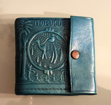 New Handmade Moroccan women wallet embossed real leather small folded 3.5  x3.75"