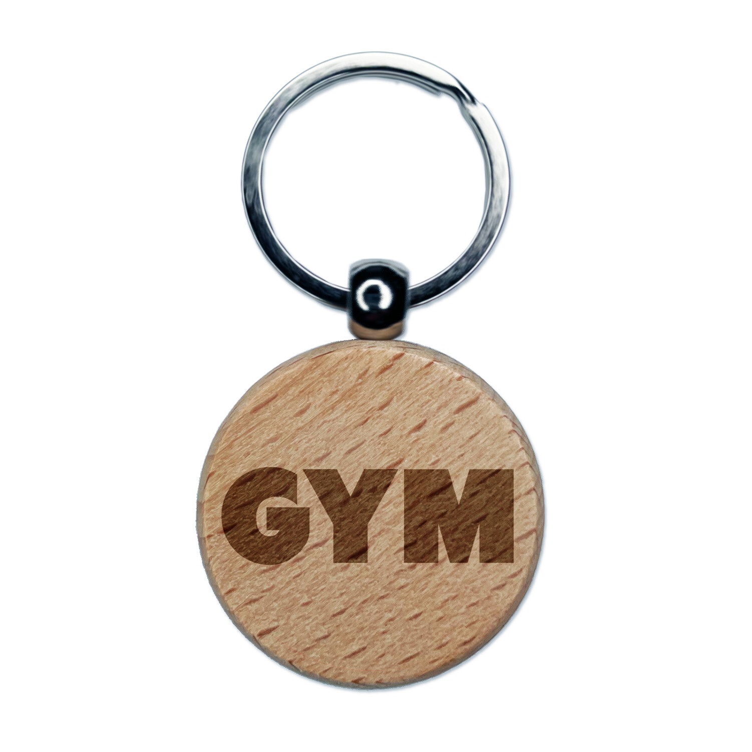 Gym Bold Text Engraved Wood Round Keychain Tag Charm