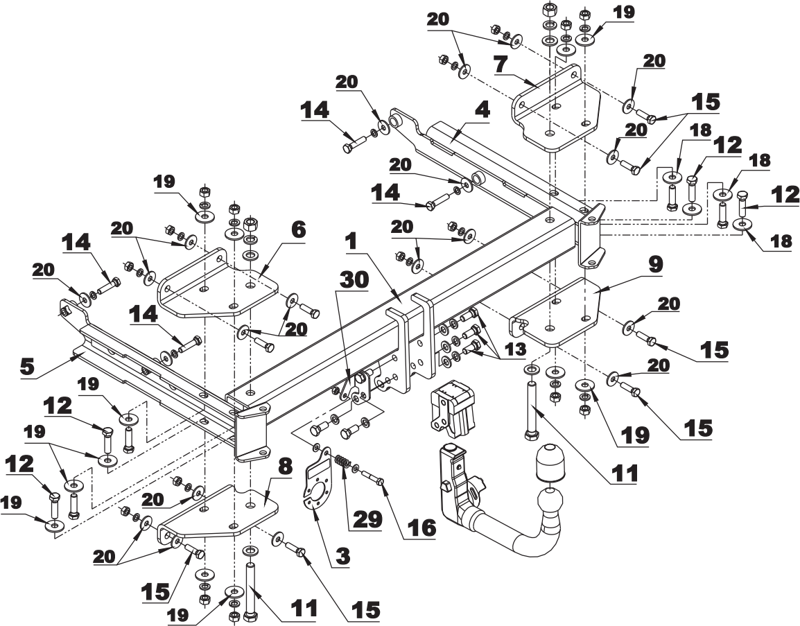 Gancio di traino estraibile per Mercedes Classe M W164 2005-2011 + kit el. 7p