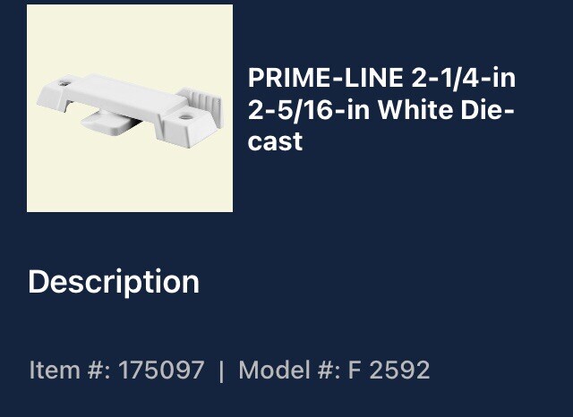 Prime-Line F 2898 Window Sash Lock – Fits Ply-Gem Windows, White, 2-1/4" Hole Centers