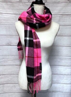 Victoria's Secret Neon Pink Black Plaid Scarf Love Winter Angel