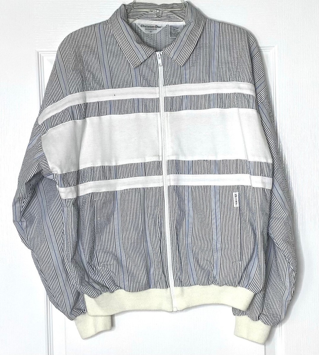 CHRISTIAN DIOR Monsieur Textured Seersucker Stripe Zip Sport 