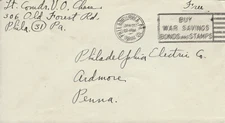1944 MILITARY COVER WITH BLURRY DOUBLED POSTMARK, PHILADELPHIA