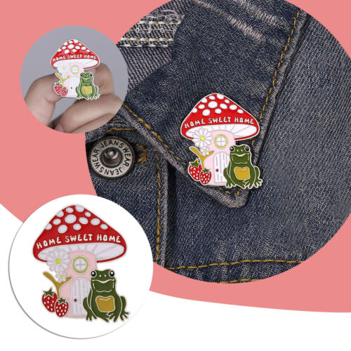 Cute Frog Brooch Mushroom House Enamel Pin Lapel Badge Fun Animal Pin - Picture 1 of 8