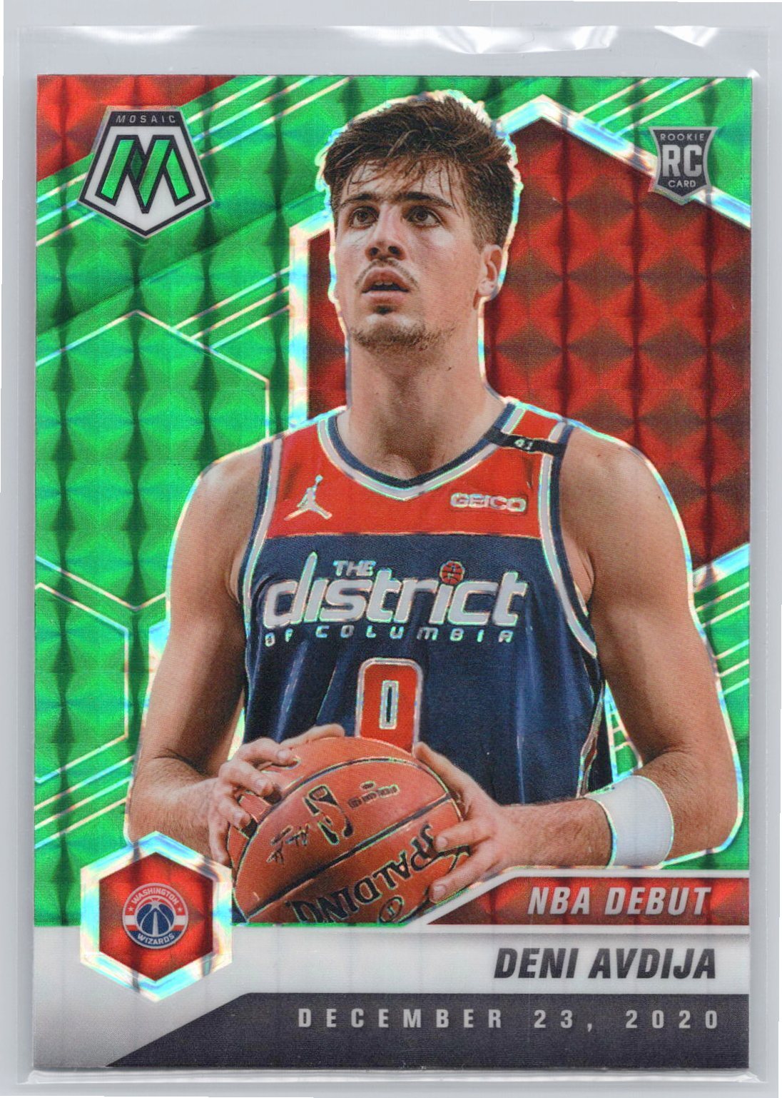 2020-21 Panini Mosaic #272 Deni Avdija Green Reactive Washington Wizards RC
