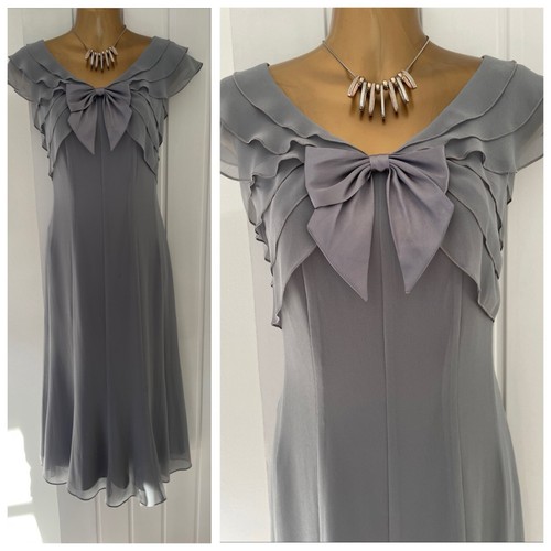 Jacques Vert Midikleid Gr. 14 Grau Brautmutter Anlass Hochzeit Party