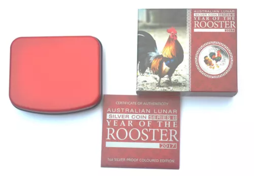 2017 Australia  Colored Silver Lunar Year of the Rooster NGC PF70 1oz Coin W/BOX