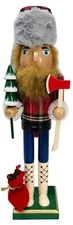Wooden Christmas Nutcracker, 15", LUMBERJACK MALE W/AXE,DECORATION & RED BAG,ATH