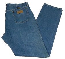 Men's Wrangler Jeans USA Made Cowboy Blue Denim Tag 38x36 measured Size 36x35