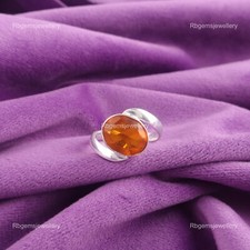 925 Sterling Silver November Oval Citrine Gemstone Band Wedding Ring US All Size