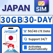 Japan SIM Card - 30GB High-Speed(1GB/Day), 30 Day Softbank JetSim/Travel SIM