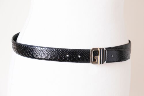Genuine Snakeskin Belt Vintage Black 1980s - Small / Medium - Picture 3 of 8