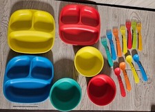 Recycled Replay Toddler 3- Divided Plate 3- Bowl 4- Spoons 7- Fork Made In USA