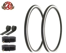 ALTA Bicycle 26" x 1-3/8" White Black TOURING TIRES (2) 26" Tires, Tube, Strips