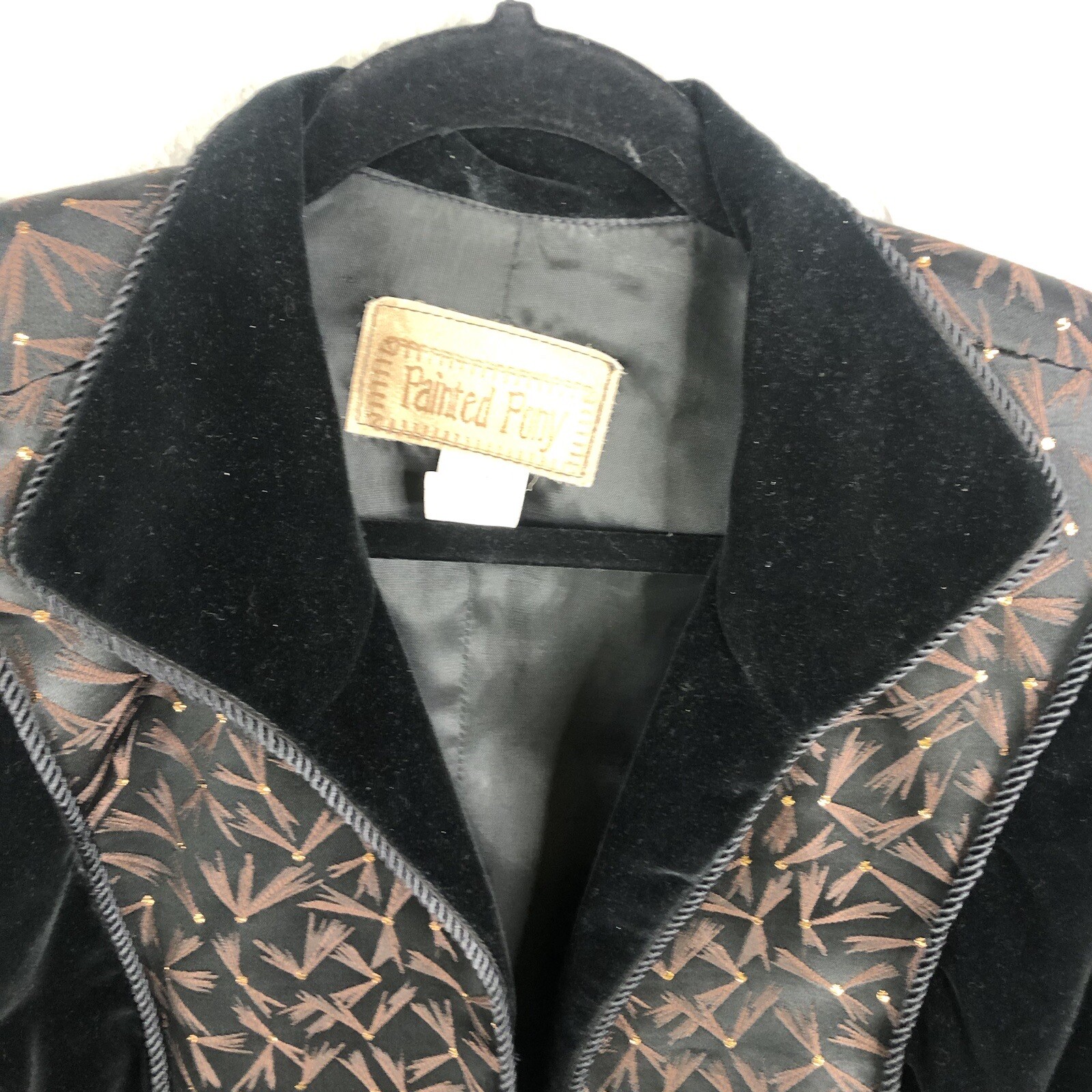 Giacca vintage velluto pony dipinto donna piccola nera ricamo bolero Y2K