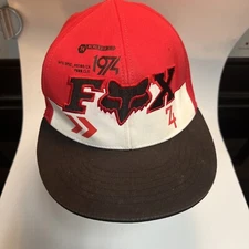 Vintage Fox Racing Motor Sports Red Cap Hat White And Black Logo Adjustable.