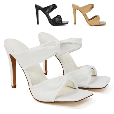 ESSEX GLAM Sandalias sin cordones de tacón alto para mujer punta cuadrada correas retorcidas mulas talla 3-8