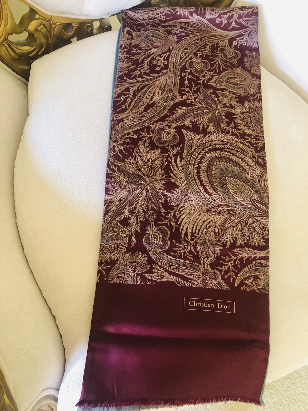 Foulard CHRISTIAN DIOR soie cachemire laine bordeaux