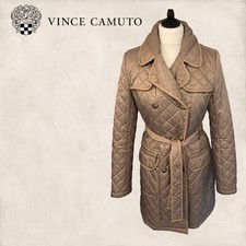 Vince Camuto Womens Oyster Diamond Quilted Lined Belted Coat, Jacket S Uk 10/12