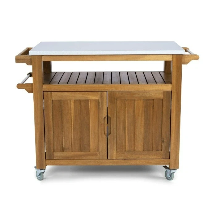 Barbacoa de madera de teca buffet mesa de preparación de alimentos carro servir patio rodante al aire libre nuevo Foto 3 de 4