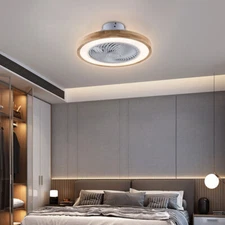 20" Modern Flush Mount Ceiling Fan Light LED Dimmable Chandelier Lamp W/ Remote