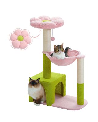 sweet.cats_shop Flower Cat Tree with Large Metal Frame Hammock, 36.6
