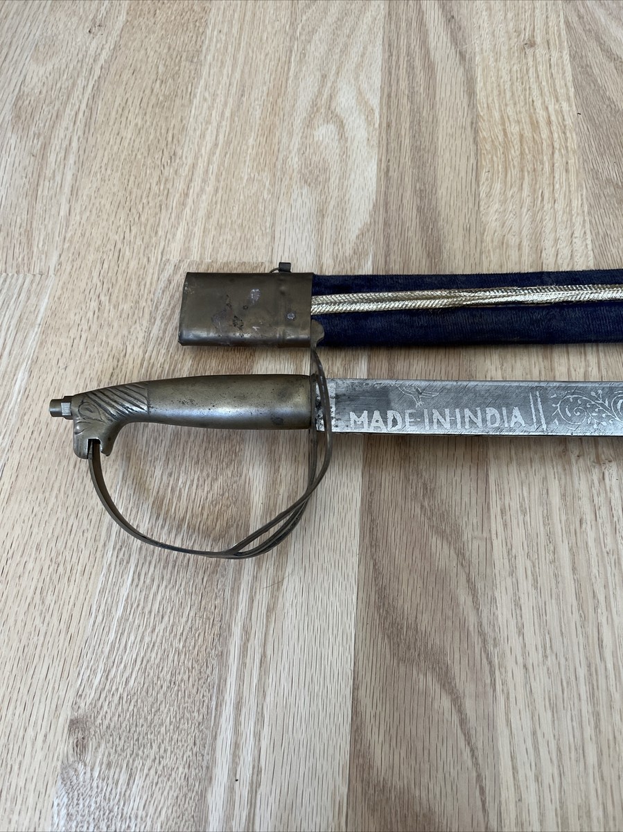 Vintage 1950's Indian Sword w/brass ornate handle Made in India w