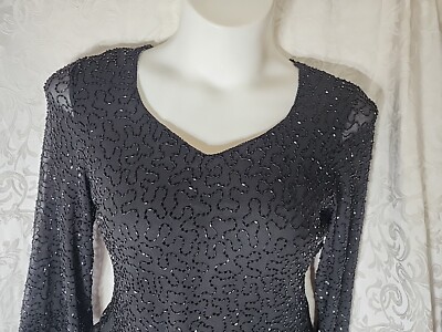 J LAXMI Womens Size L Top Black beaded SHEER TOP 5758 | eBay