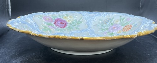 Antique Meissen 12" Hand Painted Raised Floral Center Bowl - Picture 3 of 12