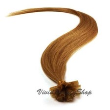 100 Pre Bond U Nail Glue Tip Straight Remy Human Hair Extension Golden Brown 10