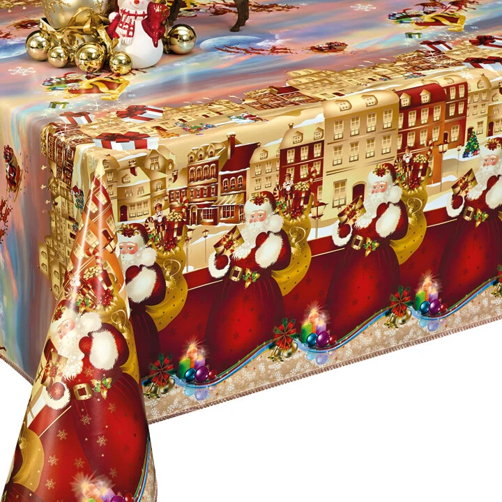 TEKNIGOMME Nappe de Noël Toile cirée HANSEL Feu motif rouge - rectangulaire 140 x 250 cm