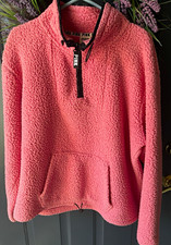 PINK Victoria's Secret Sherpa 1/4 Zip Hoodie Pink XL Logo Pockets