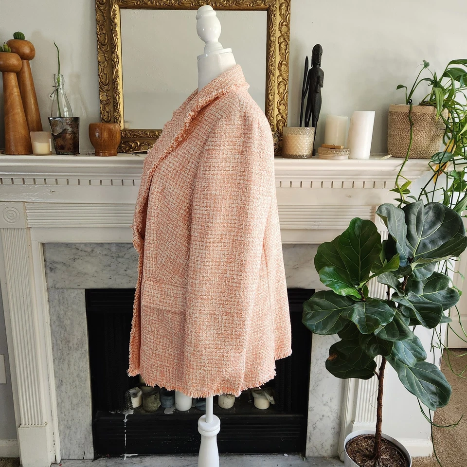 Blazer Mango Melocotón Rosa Tweed Flecos MNG Corpcore Light Academia Talla Grande 3XL Foto 2 de 4