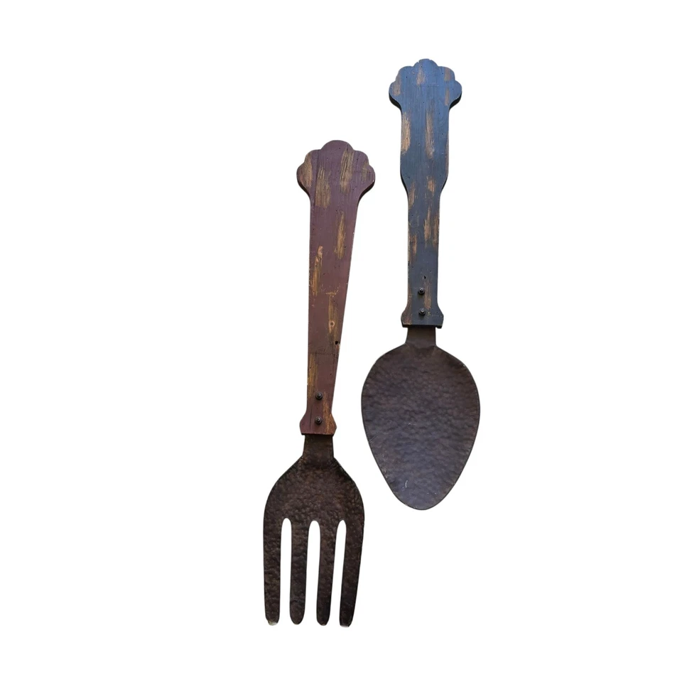 Juego de decoración de pared de tenedor y cuchara rústica de gran tamaño Foto 2 de 4